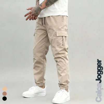 Calça Jogger Cargo Masculina Sarja Streetwear