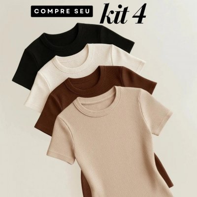 Kit 4 Blusas Femininas Canelado Básicas M/G