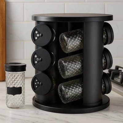 Porta Condimentos Temperos Giratório 9 Potes De Vidro