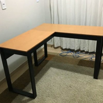 Escrivaninha Industrial Berlim Em L, MDF, Cor Canela