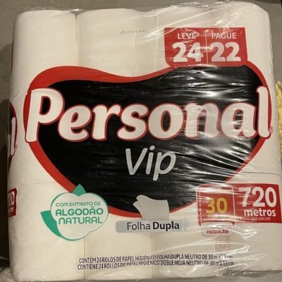 Papel Higiênico Folha Dupla, Personal VIP, 24 unids