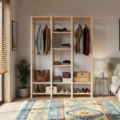 Closet Aberto Guarda Roupas Arara Com Prateleiras