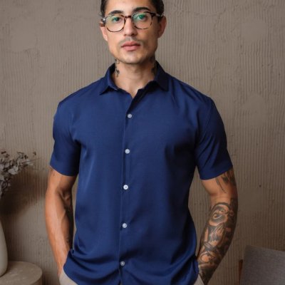 Camisa Social Masculina Gola Italiana Confortável