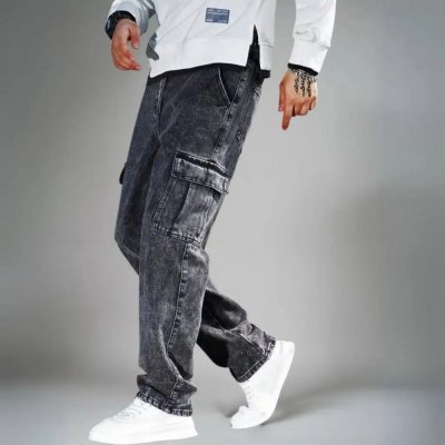 Calça Jeans Cargo Masculina Streetwear Grafite