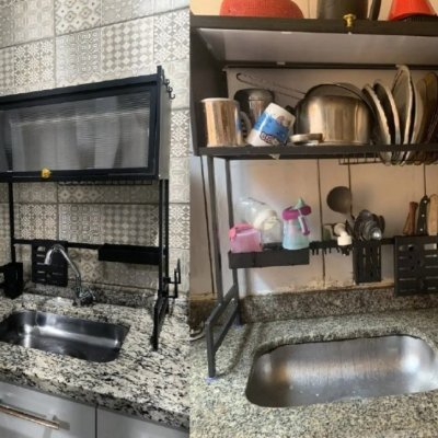 Escorredor De Pratos Louça Preto Cozinha Suspensa 65cm 18pçs