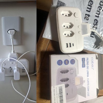 Extensão Elétrica com 3 Tomadas, 2 Interfaces USB, 1 Porta USB Tipo-C Bivolt 2200W