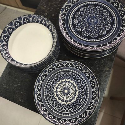 Aparelho de Jantar 18 Peças Flat Málaga Azul