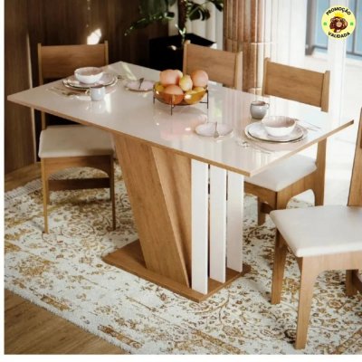 Mesa De Jantar Com 4 Cadeiras Estofadas