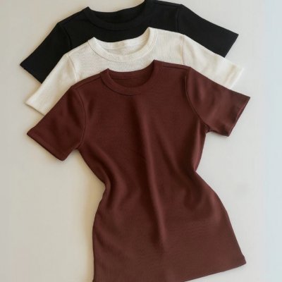 Kit 3 Blusa Manga Curta Ribana Básica Elegante
