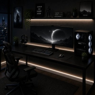 Mesa Gamer 150cm Industrial com Pés Aço Preto