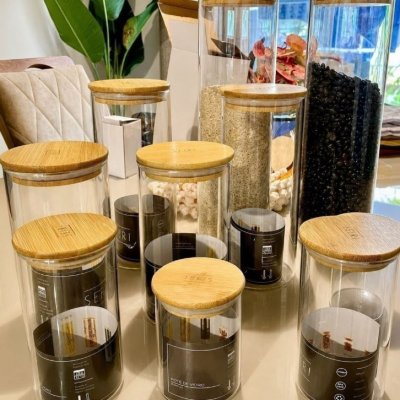 Kit 10 Potes Herméticos Vidro Tampa Bambu Seiri