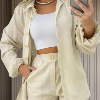 Conjunto Linho Feminino Camisa e Short Premium