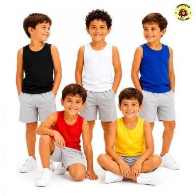 Kit 5 Camisetas Regata Lisas Infantil Menino