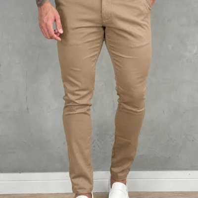 Calça Masculina Sarja Premium Bege Liso 42