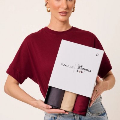Kit 3 T-shirts Oversized Cléa Store Chumbo/bege/vinho