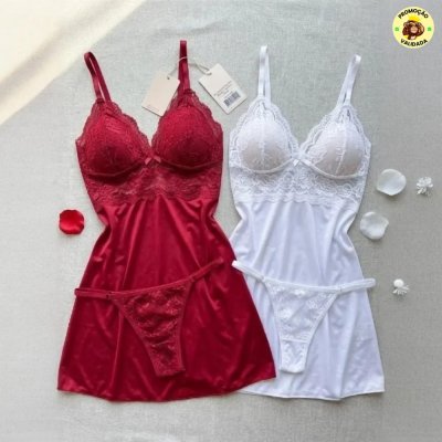 Kit com 2 Camisola Sexy sem Bojo com Calcinha Renda