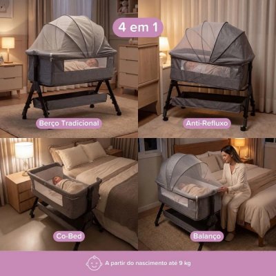 Berço Portátil Funcional Maxy Baby Cinza