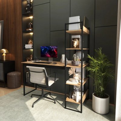 Escrivaninha Laminado Preto 5 Prateleiras