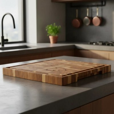 Tabua Churrasco Madeira Teca 40x30cm Mosaico Marrom