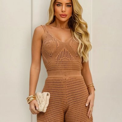 Conjunto Feminino Tricot Blusa e Short Praia