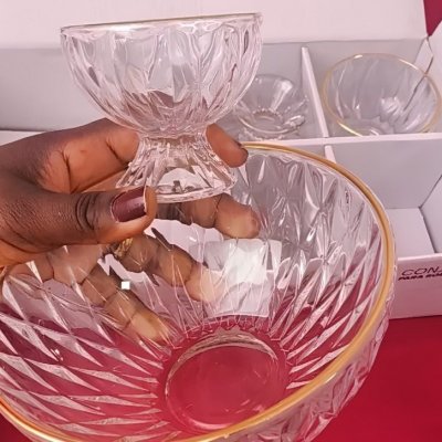 🍽️  Conjunto 1 Bowl 1L e 4 Taças 120ml - Diamond Lyor
