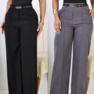 Kit 2 Calça Pantalona Alfaiataria Elegante C/ Cinto