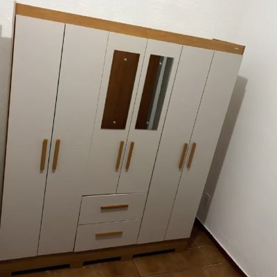 Guarda-roupa Casal com Espelho 6 Portas 2 Gavetas Sallêto Cinamomo/Off White