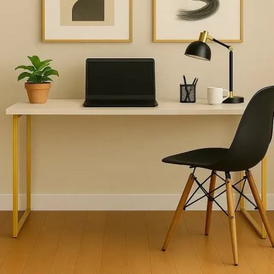 Escrivaninha Industrial 110cm — Mesa Estudo Aparador com Pés em Aço