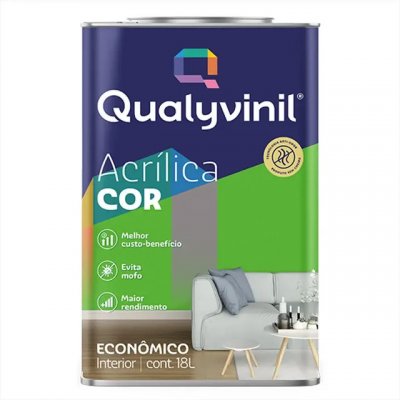 Tinta Qualyvinil Acrílico Mais Rendimento Econômica Parede - Acabamento Fosco Branco (Lata 18 Litros)