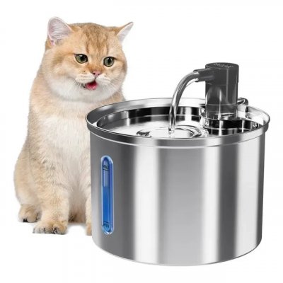 Fonte de Água Newpet 3L em Aço Inoxidável (Prata) para Gatos e Cãe