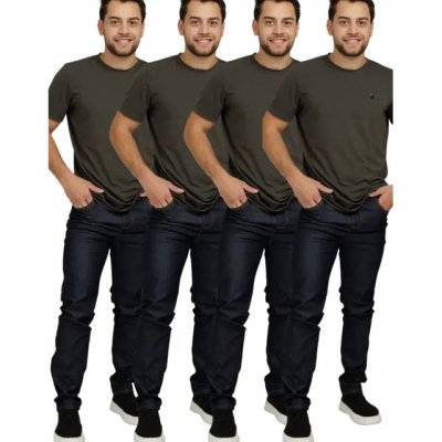 Kit 4 Calças Masculinas Azul Elastano Lycra Jeans Trabalho