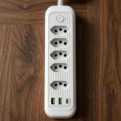 Extensão Elétrica com USB Type-C Bivolt 2m e Chave Liga (Jxb75+2+1)