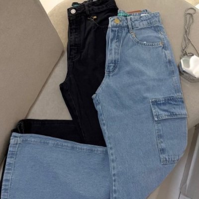 Calça Cargo Jeans Wide Leg (várias cores)