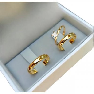 Par de Alianças de Tungstênio 4mm Banhada Ouro 18k com Solitário