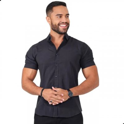 Camisa Social Masculina Manga Curta Slim Gola Italiana Lisa — Review