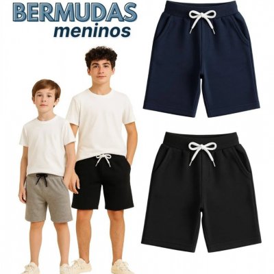 Bermuda Juvenil Meninos Kit 2 Básicas Lisas