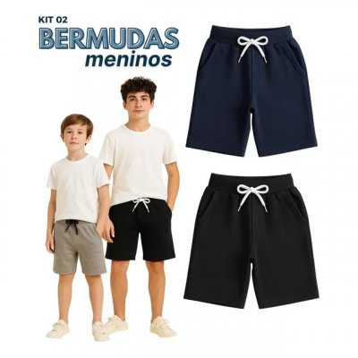 Bermuda Verão Meninos Juvenil Kit 2 Basicas Lisas 10 Ao 16 Sortida 10 (9 -10anos)