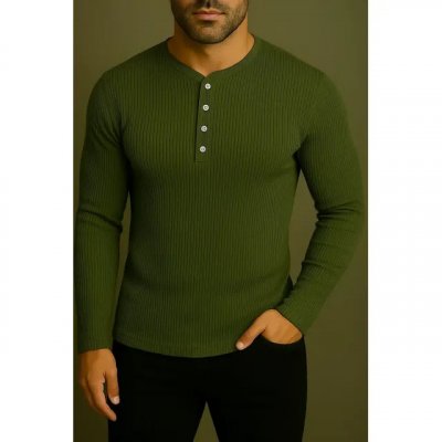 Camiseta Henley Slim Fit ML — modelo slim e manga longa em 5 cores