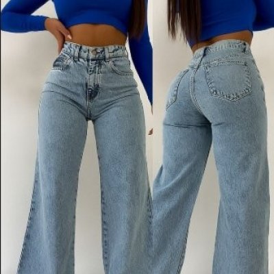 Calça Jeans Feminina Cintura Alta Wide Leg
