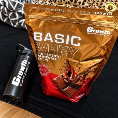 Kit Growth Whey Protein Basic Chocolate 1kg Coqueteleira Shaker 600ml