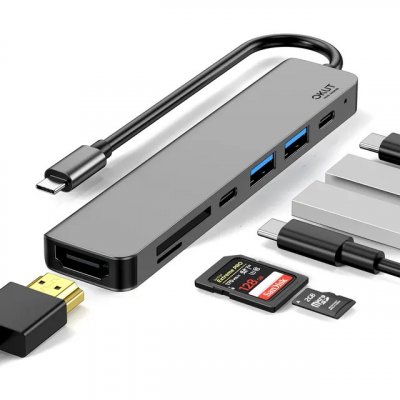 Okut Hub USB-C HDMI SD 3.0 — Adaptador Tipo C para MacBook (Cinza-escuro)