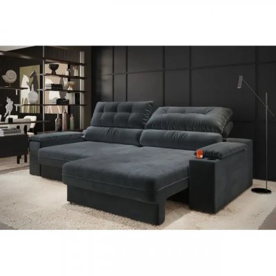 Sofá Retrátil Reclinável 4 Lugares Serena (Grafite) — 2,30m, Molas Ensacadas e Suede