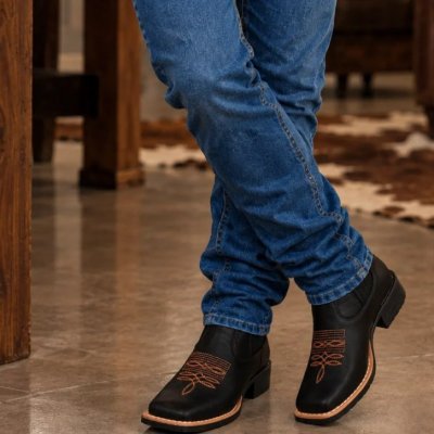 Bota Texana Botina Country Com Bico Quadrado