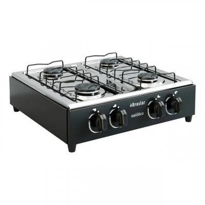 Fogão Cooktop de Mesa Portátil Asiático Braslar — 4 Bocas, Mesa Inox e Acendimento Manual