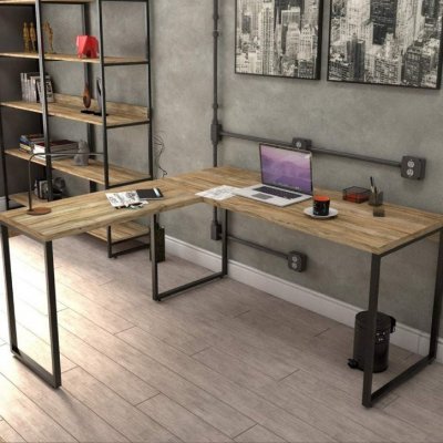 Mesa de Escritório em L Estilo Industrial Kuadra