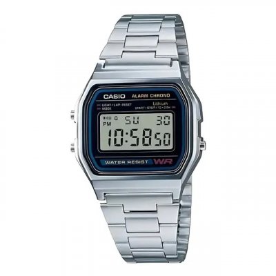Relógio Unissex Casio Digital A158wa-1df — Prata Retrô com Pulseira em Aço Inoxidável