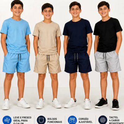 Kit 4 Shorts em Tactel para Meninos (04 a 16 anos)