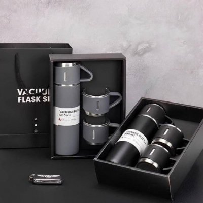 Garrafa Térmica Vacuum Bottle Inox + 3 Xíca