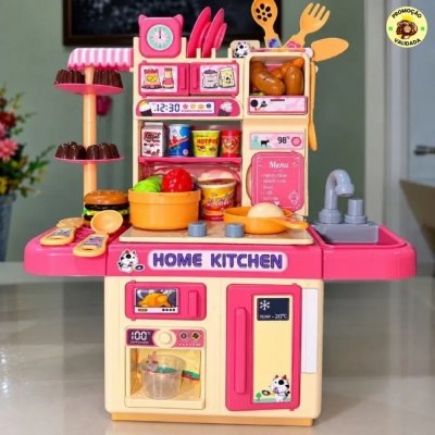 🍳 Cozinha Infantil Brinquedo Com Luz 33 Acessorios Sai Agua Rosa