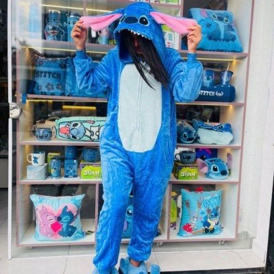 Pijama Kigurumi Stitch Feminino Plush Zíper